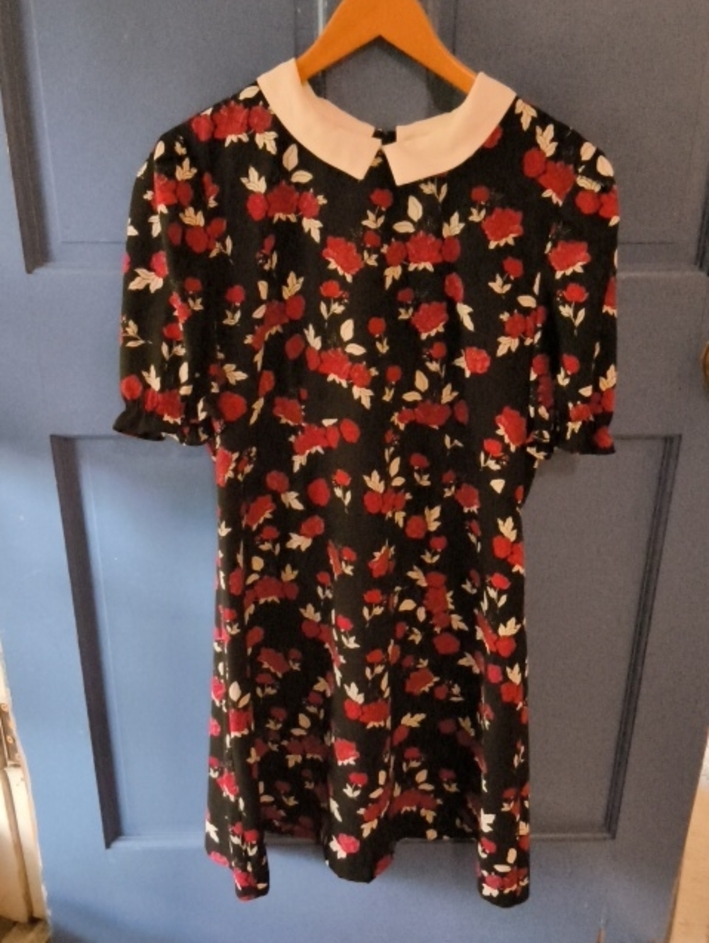 Maison Jules 10 Black Floral Dress with White Detachable Peter Pan Collar